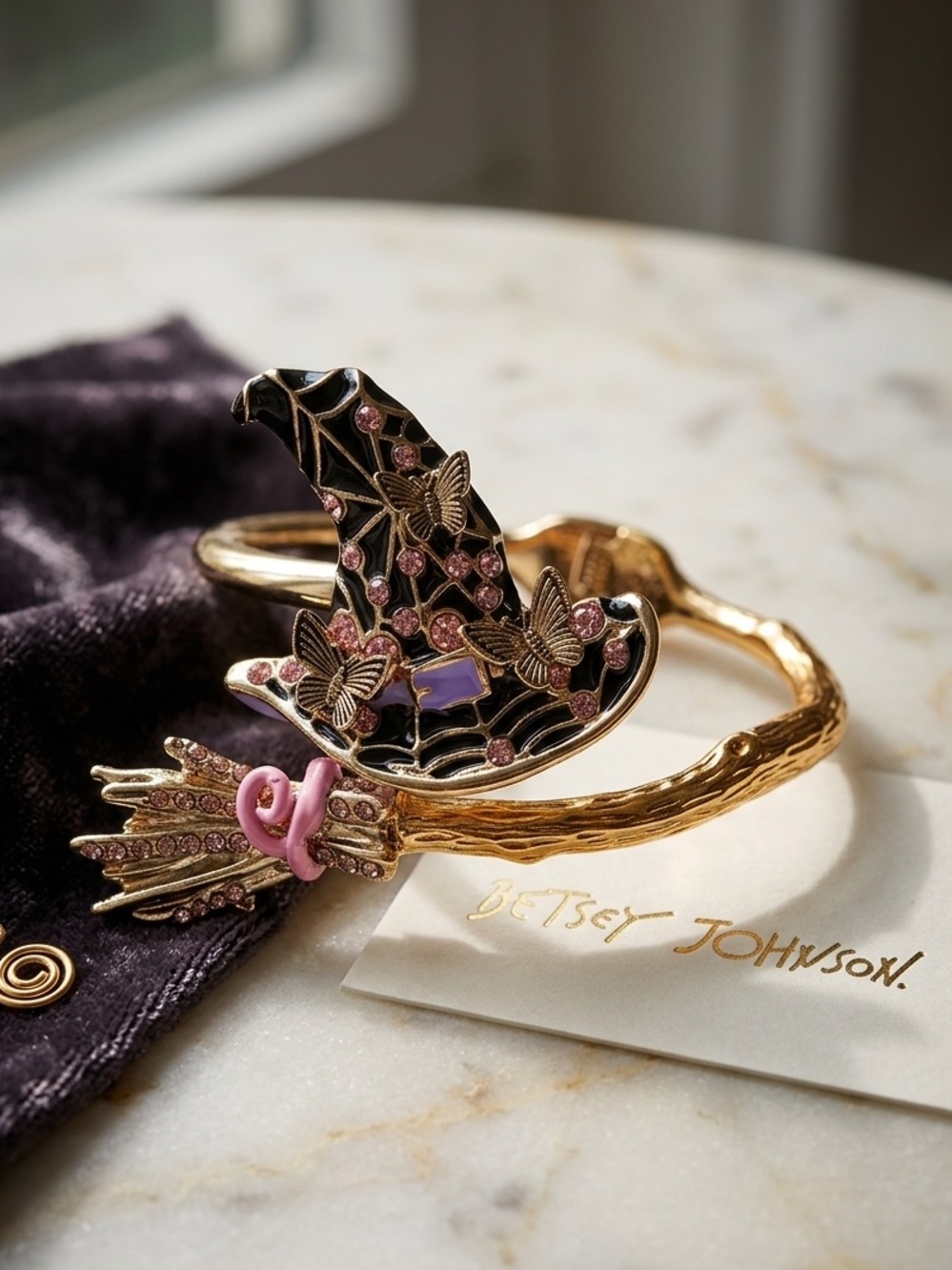 Betsey Johnson Rhinestone Witch Hat and Broom Bracelet - Picture 1 of 1